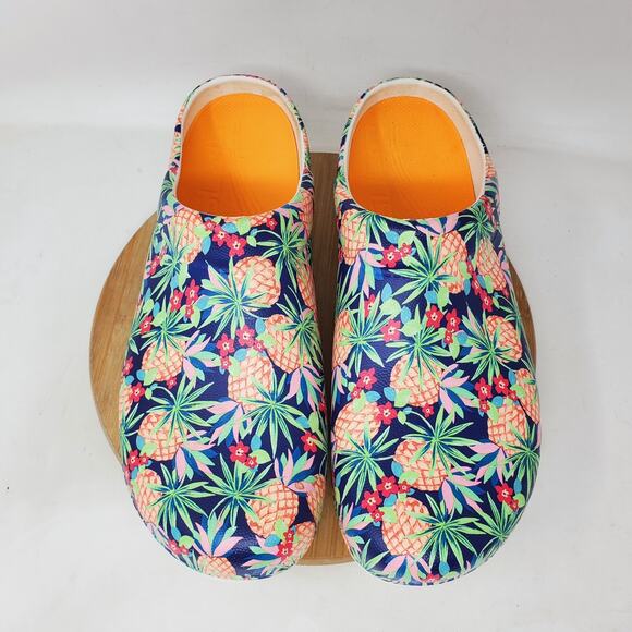 Dansko Kane Clogs Womens 40 Tropical Pineapple Flower Closed Toe Work Shoes - Picture 4 of 12